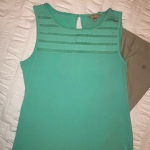 Sleeveless blouse, Unique green, Pleating